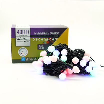 Instalatie de Craciun Liniara RGRB Yoto, 10 m, din care 1 m Prelungitor 220V, 40 LED, Bilute Mate, Interconectabila, Utilizare Interior/Exterior, Fir Negru, multicolor-4
