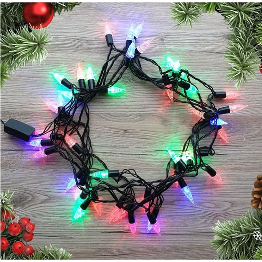 Instalatie de Craciun Liniara RGRB Yoto, 10 m, din care 1 m Prelungitor 220V, 40 LED, Model Brazi, Utilizare Interior/Exterior, Interconectabila, Fir Negru, multicolor-0
