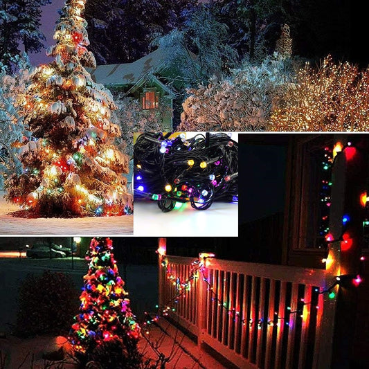 Instalatie de Craciun liniara Yoto, 10 m, din care 1 m cablu priza 220V, 100 LED, 8 jocuri de lumini, beculet in 6 colturi, pentru interior, controler, fir negru, multicolor-1