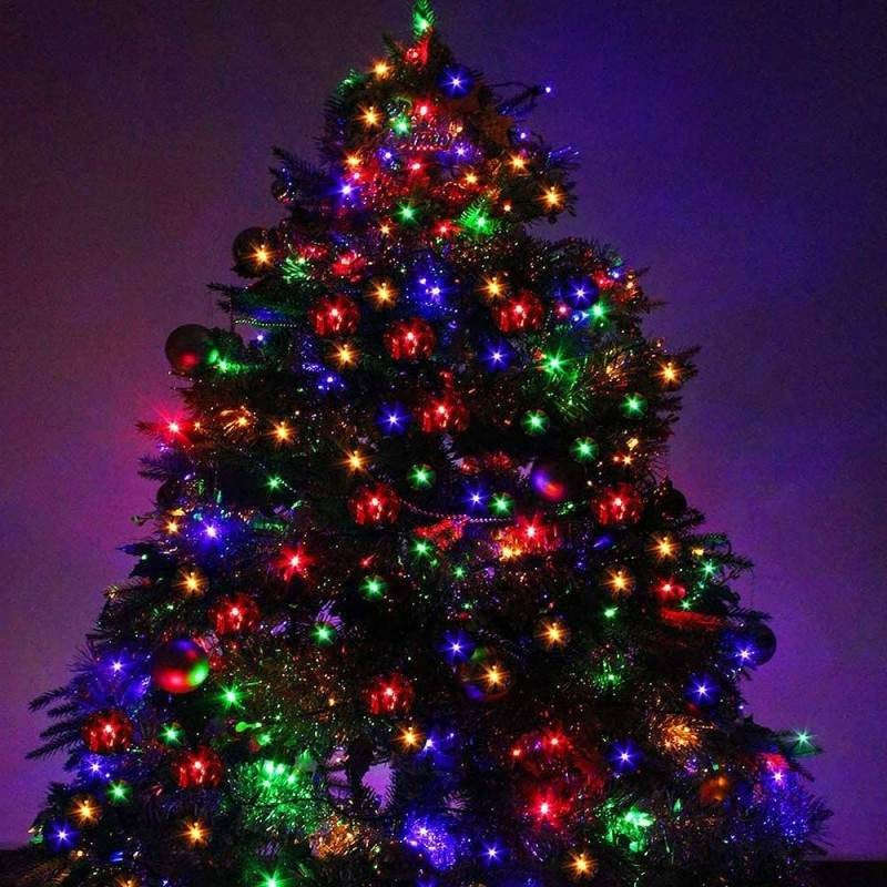 Instalatie de Craciun liniara Yoto, 10 m, din care 1 m cablu priza 220V, 100 LED, 8 jocuri de lumini, beculet in 6 colturi, pentru interior, controler, fir negru, multicolor-5