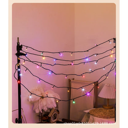 Instalatie de Craciun liniara Yoto, 10 m, din care 1 m cablu priza 220V, 100 LED, 8 jocuri de lumini, controler, fir negru, multicolor-1