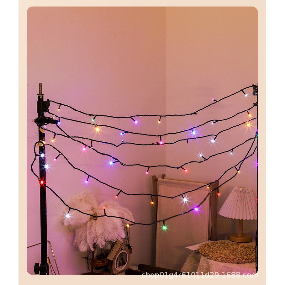 Instalatie de Craciun liniara Yoto, 10 m, din care 1 m cablu priza 220V, 100 LED, 8 jocuri de lumini, controler, fir negru, multicolor-1
