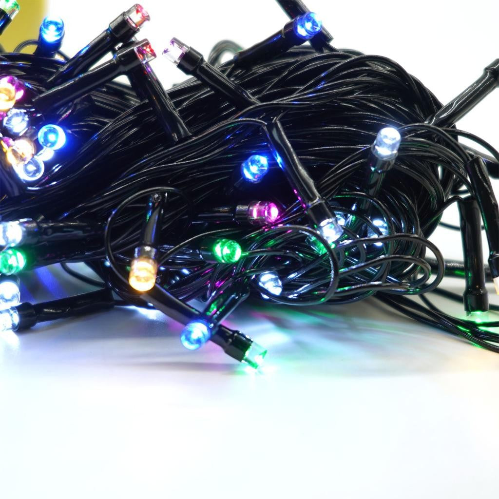 Instalatie de Craciun liniara Yoto, 10 m, din care 1 m cablu priza 220V, 100 LED, 8 jocuri de lumini, controler, fir negru, multicolor-3