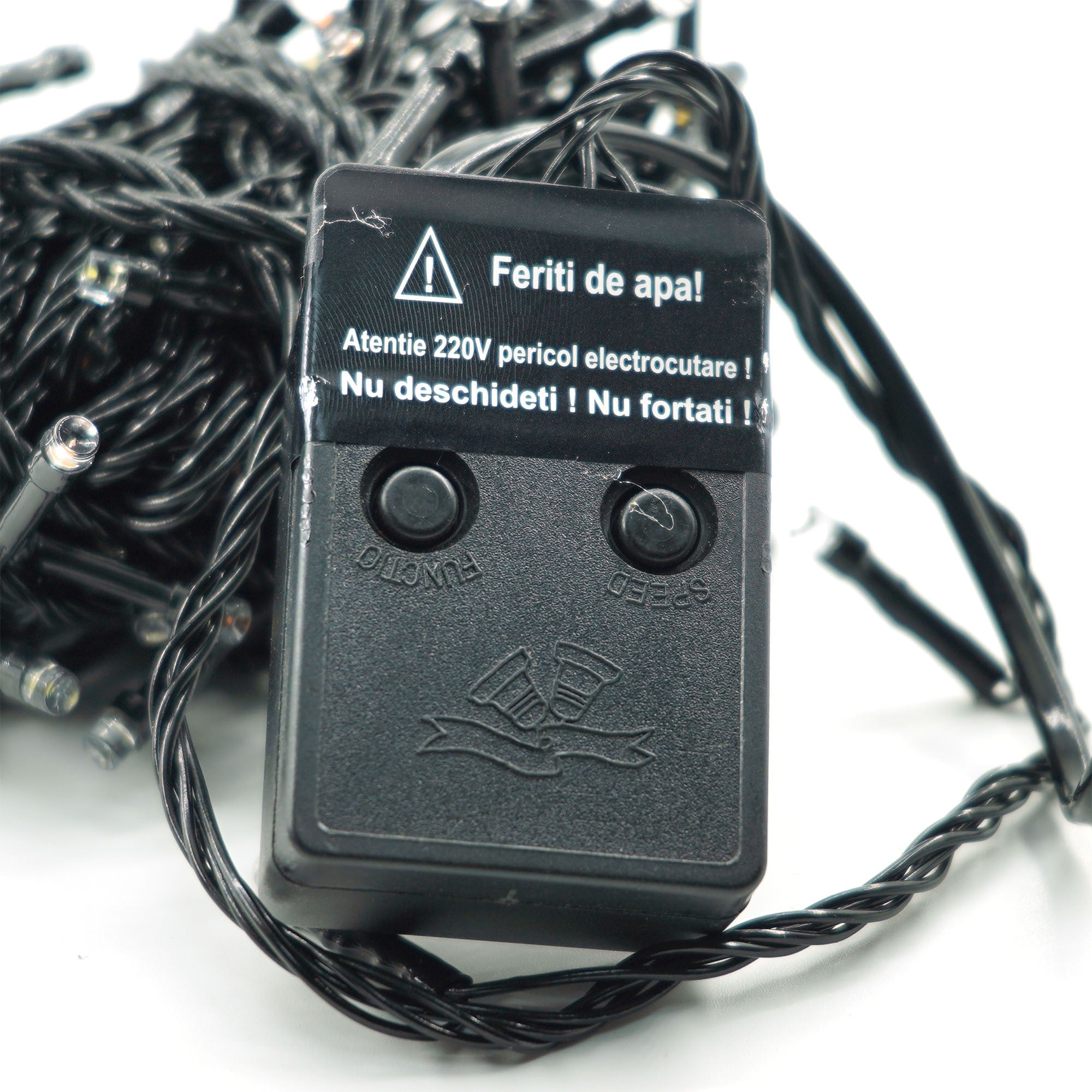 Instalatie de Craciun liniara Yoto, 10 m, din care 1 m cablu priza 220V, 100 LED, 8 jocuri de lumini, muzicala, pentru interior, controler, fir negru, multicolor-1