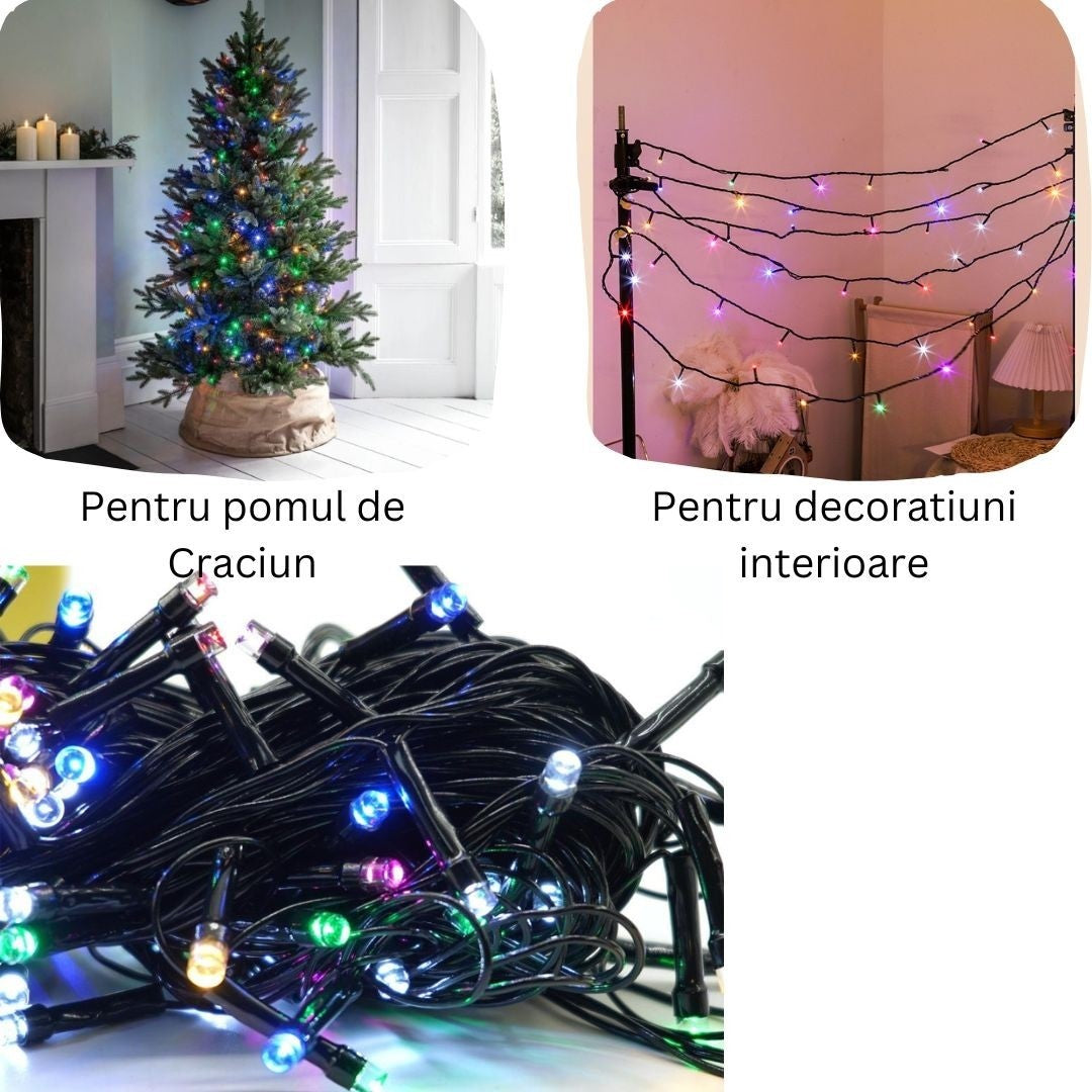 Instalatie de Craciun liniara Yoto, 10 m, din care 1 m cablu priza 220V, 100 LED, 8 jocuri de lumini, muzicala, pentru interior, controler, fir negru, multicolor-5