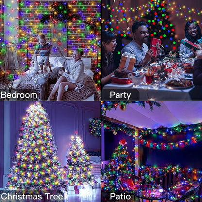 Instalatie de Craciun liniara Yoto, 17 m, din care 1 m cablu priza 220V, 200 LED, 8 jocuri de lumini, beculet in 6 colturi, pentru interior, controler, fir negru, multicolor-4