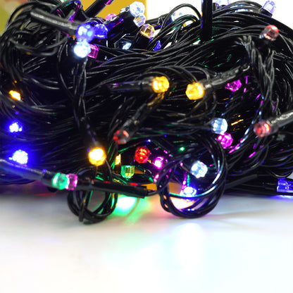 Instalatie de Craciun liniara Yoto, 17 m, din care 1 m cablu priza 220V, 200 LED, 8 jocuri de lumini, beculet in 6 colturi, pentru interior, controler, fir negru, multicolor-6