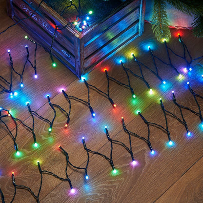 Instalatie de Craciun liniara Yoto, 17 m, din care 1 m cablu priza 220V, 200 LED, 8 jocuri de lumini, controler, fir negru, multicolor-4