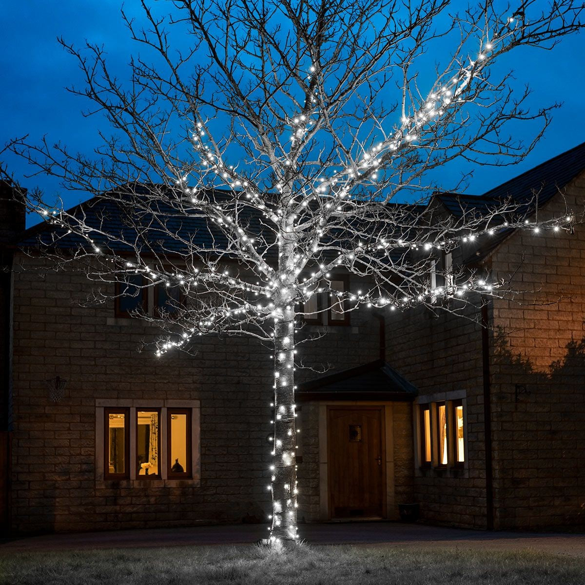 Instalatie de Craciun Liniara Yoto, 22 m, din care 1 m Prelungitor 220V, 300 LED, 8 jocuri de lumini, Controler, Utilizare Interior/Exterior, Fir Negru, Alb Rece-2