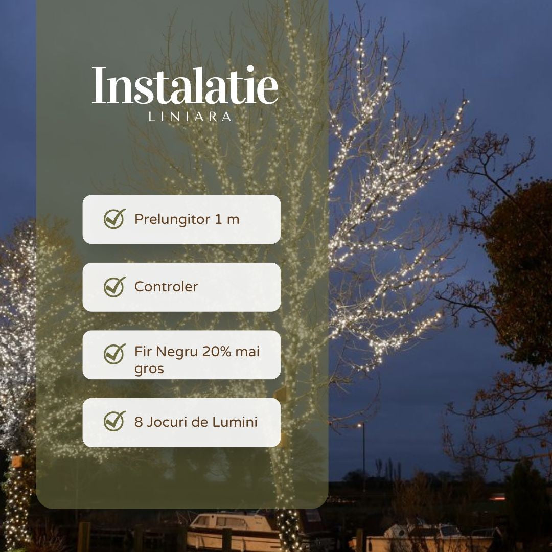Instalatie de Craciun Liniara Yoto, 22 m, din care 1 m Prelungitor 220V, 300 LED, 8 jocuri de lumini, Controler, Utilizare Interior/Exterior, Fir Negru, Alb Rece-3
