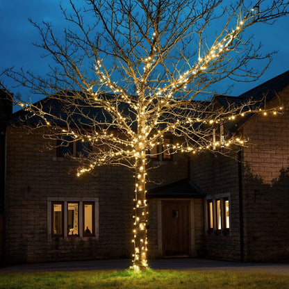 Instalatie de Craciun Liniara Yoto, 22 m, din care 1 m Prelungitor 220V, 300 LED, 8 jocuri de lumini, Controler, Utilizare Interior/Exterior, Fir Negru, Alb Cald-4