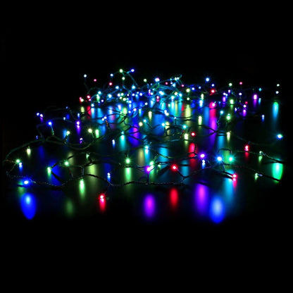 Instalatie de Craciun liniara Yoto, 24 m, din care 1 m cablu priza 220V, 300 LED, 8 jocuri de lumini, controler, fir negru, multicolor-5