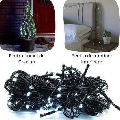 Instalatie de Craciun liniara Yoto, 24 m, din care 1 m cablu priza 220V, 300 LED, 8 jocuri de lumini, controler, fir negru, alb rece-3