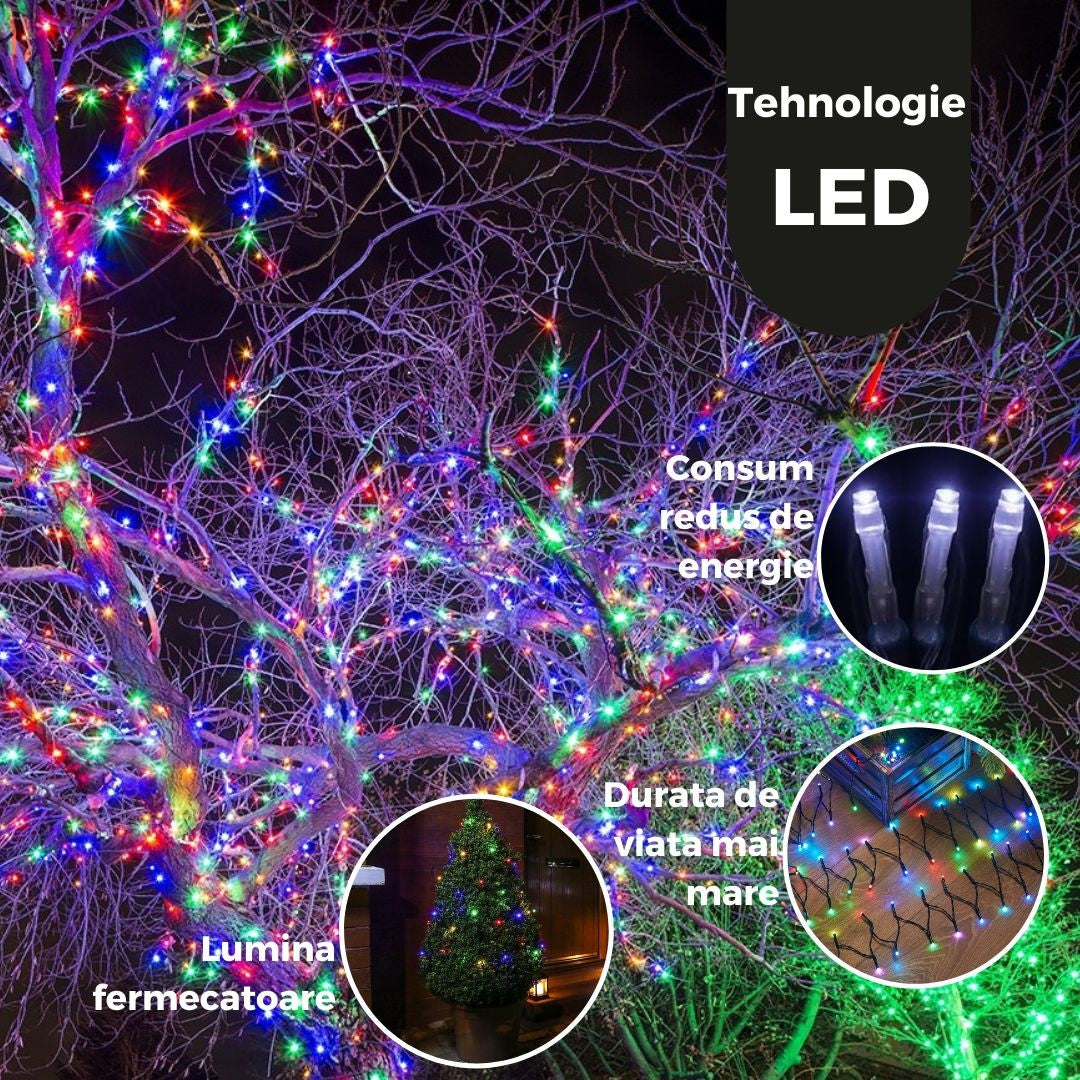 Instalatie de Craciun Liniara Yoto, 50 m, 1 m Prelungitor 220V, 498 LED, 8 Jocuri de Lumini, Controler, Fir Negru, Utilizare Interior/Exterior, Protectie anti-inghet, Fir Cupru, Multicolor-2