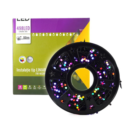 Instalatie de Craciun Liniara Yoto, 50 m, 1 m Prelungitor 220V, 498 LED, 8 Jocuri de Lumini, Controler, Fir Negru, Utilizare Interior/Exterior, Protectie anti-inghet, Fir Cupru, Multicolor-6