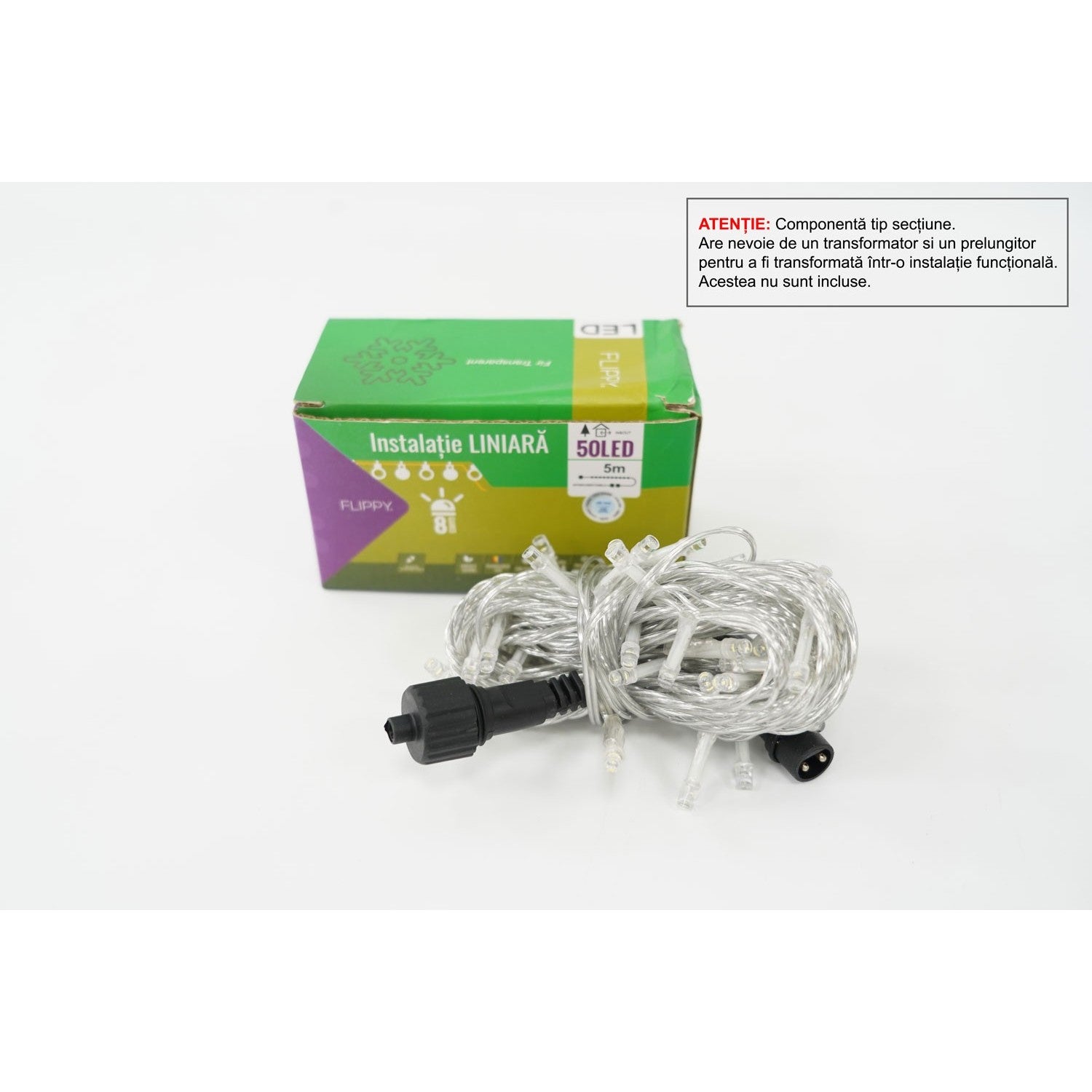 Sectiune Instalatie de Craciun Tip Liniar, 8 jocuri de lumini, Fir Transparent, 5 m, 50 LED -uri, Alb Rece, Nu contine Alimentator !-1