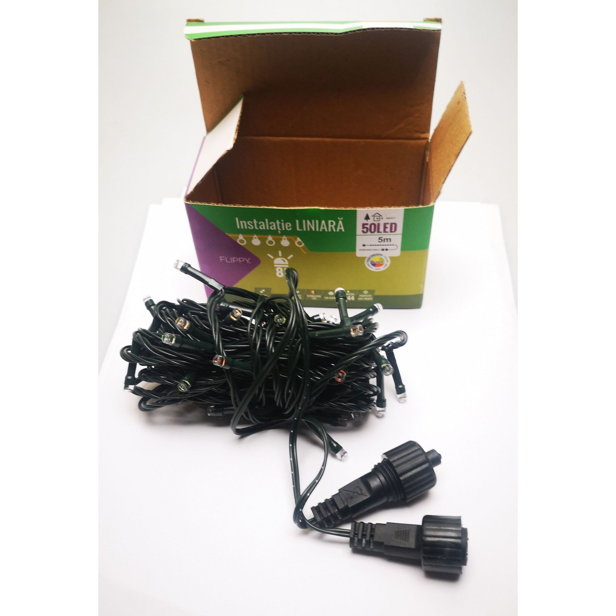 Instalatie de Craciun Tip Liniar, 8 jocuri de lumini, Fir Verde 5 m 50 LED -uri, Multicolor-0