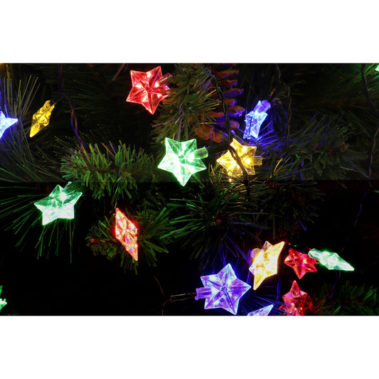 Instalatie de Craciun Liniara RGRB Yoto, 10 m, din care 1 m Prelungitor 220V, 40 LED, Model Stelute, Utilizare Interior/Exterior, Interconectabila, Fir Negru, multicolor-0