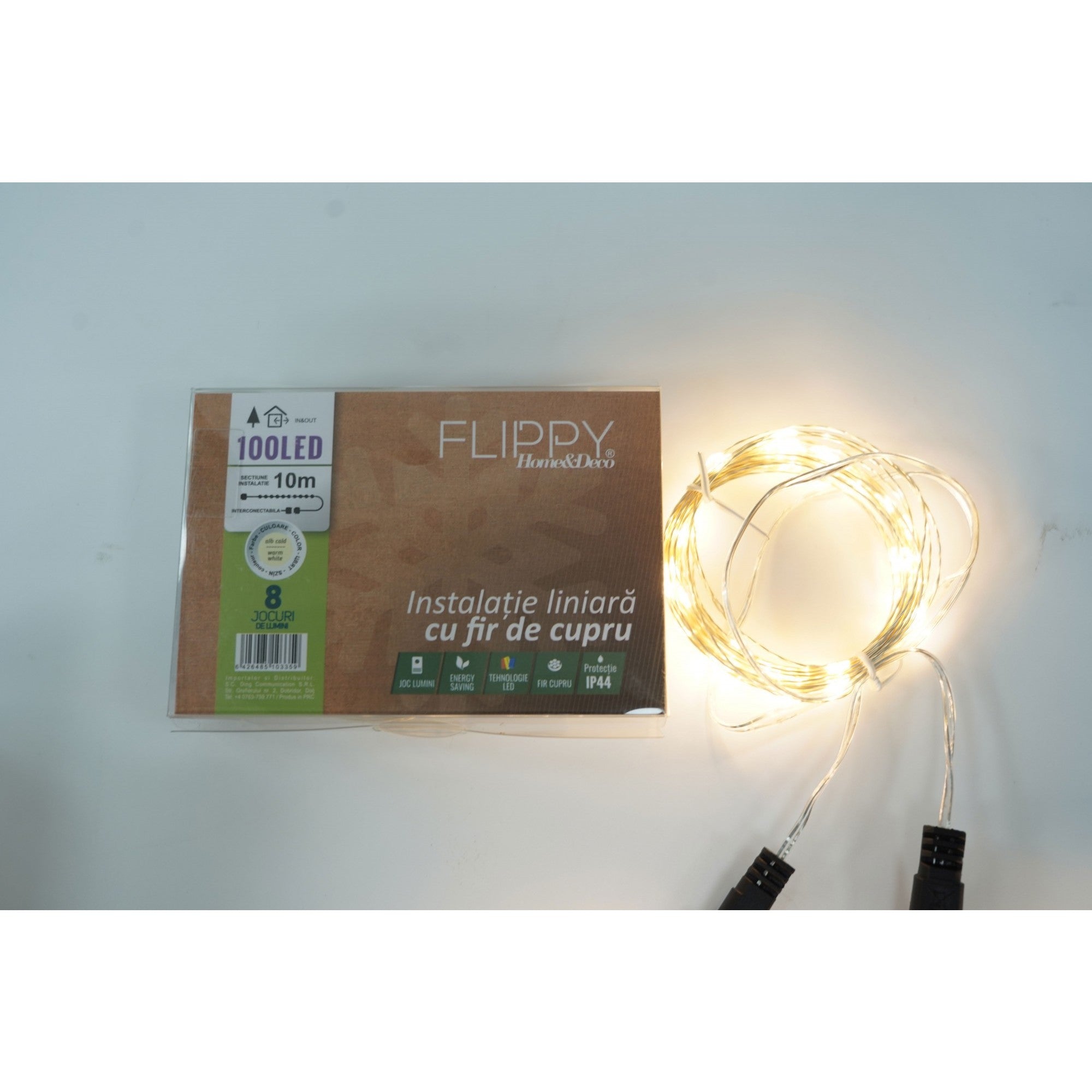 Instalatie Liniara de Craciun, 50 m, 500 Led-uri, Alb Cald, 8 jocuri de lumini, Transformator, Interconectabila, Prelungitor 3 m inclus, Fir Cupru, Flippy-3