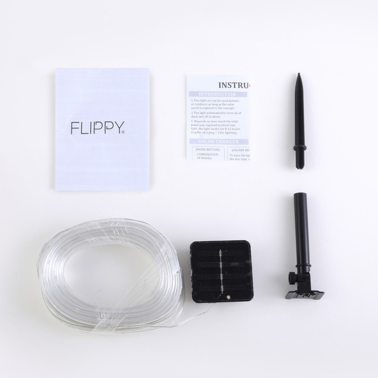 Instalatie luminoasa de Craciun tip furtun luminos, 100 LED-uri, 12 metri lungime, 8 programe, 2 metri prelungitor, sarma din cupru, incarcare solara, alb rece, Flippy-9