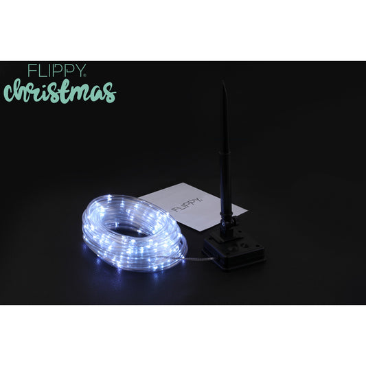 Instalatie luminoasa de Craciun tip furtun luminos, 300 LED-uri, 32 metri lungime, 8 programe, 2 metri prelungitor, sarma din cupru, incarcare solara, alb rece, Flippy-1