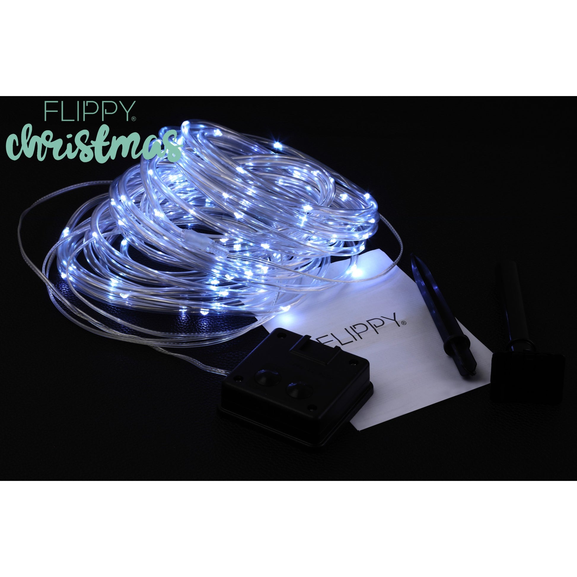 Instalatie luminoasa de Craciun tip furtun luminos, 300 LED-uri, 32 metri lungime, 8 programe, 2 metri prelungitor, sarma din cupru, incarcare solara, alb rece, Flippy-2