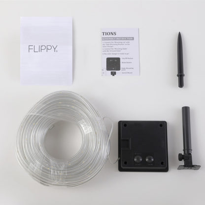 Instalatie luminoasa de Craciun tip furtun luminos, 300 LED-uri, 32 metri lungime, 8 programe, 2 metri prelungitor, sarma din cupru, incarcare solara, alb cald, Flippy-9