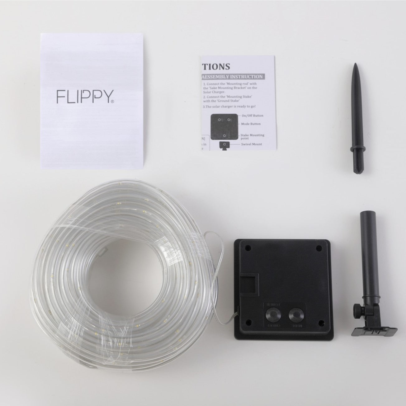 Instalatie luminoasa de Craciun tip furtun luminos, 300 LED-uri, 32 metri lungime, 8 programe, 2 metri prelungitor, sarma din cupru, incarcare solara, alb rece, Flippy-9