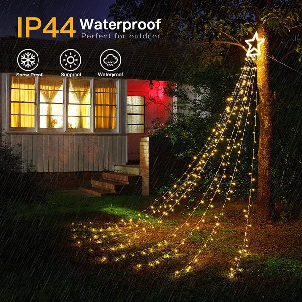 Instalatie luminoasa tip perdea pentru pomul de Craciun, cu stea luminoasa, 350 LED-uri, conectare retea, interior/exterior, lumina calda, Tree Dazzler-3