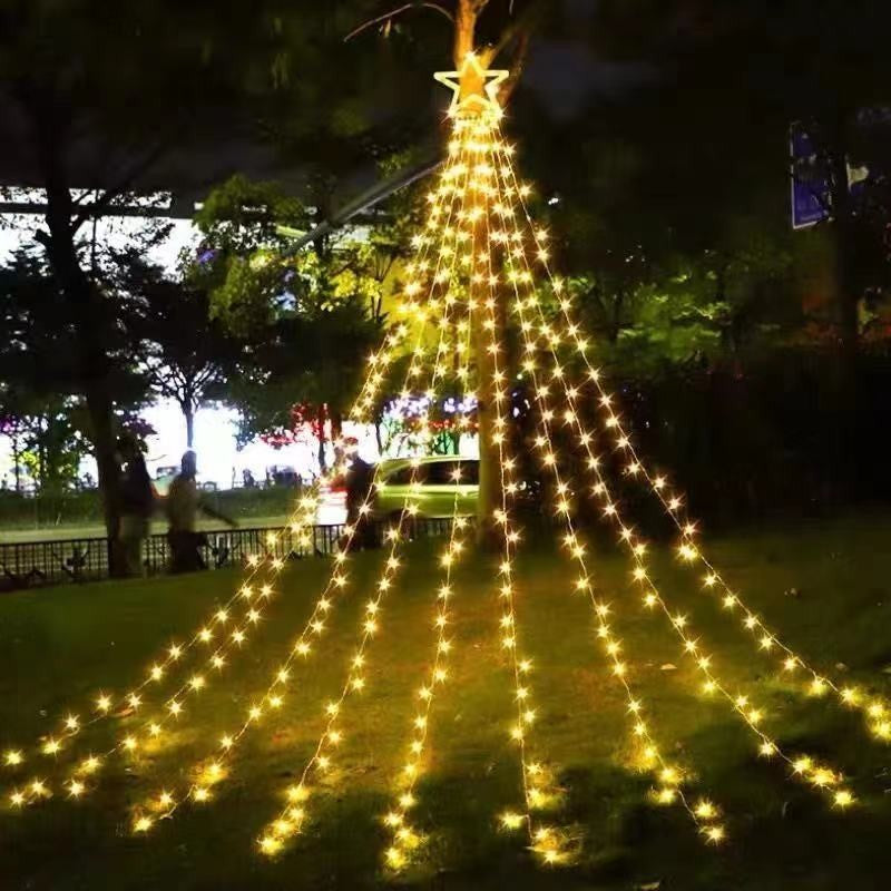 Instalatie luminoasa tip perdea pentru pomul de Craciun, cu stea luminoasa, 350 LED-uri, incarcare solara, interior/exterior, lumina calda, Tree Dazzler-3