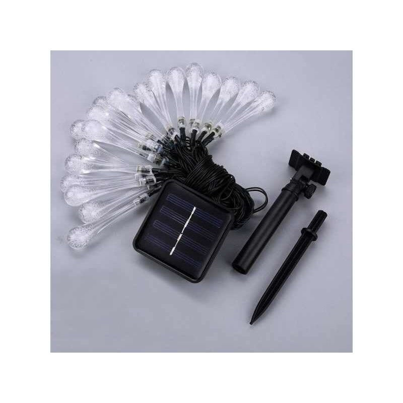 Instalatie Solara 6 m, 28 Led-uri cu Ornament tip picatura de apa, Liniara, Fir negru, Alb Rece-3