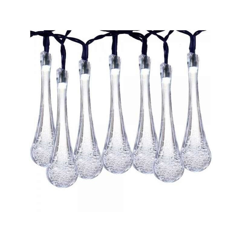 Instalatie Solara 6 m, 28 Led-uri cu Ornament tip picatura de apa, Liniara, Fir negru, Alb Rece-0