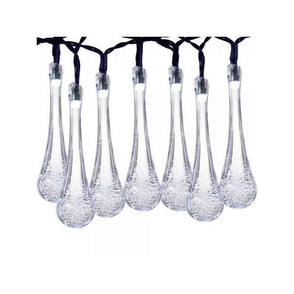 Instalatie Solara 6 m, 28 Led-uri cu Ornament tip picatura de apa, Liniara, Fir negru, Alb Rece-0