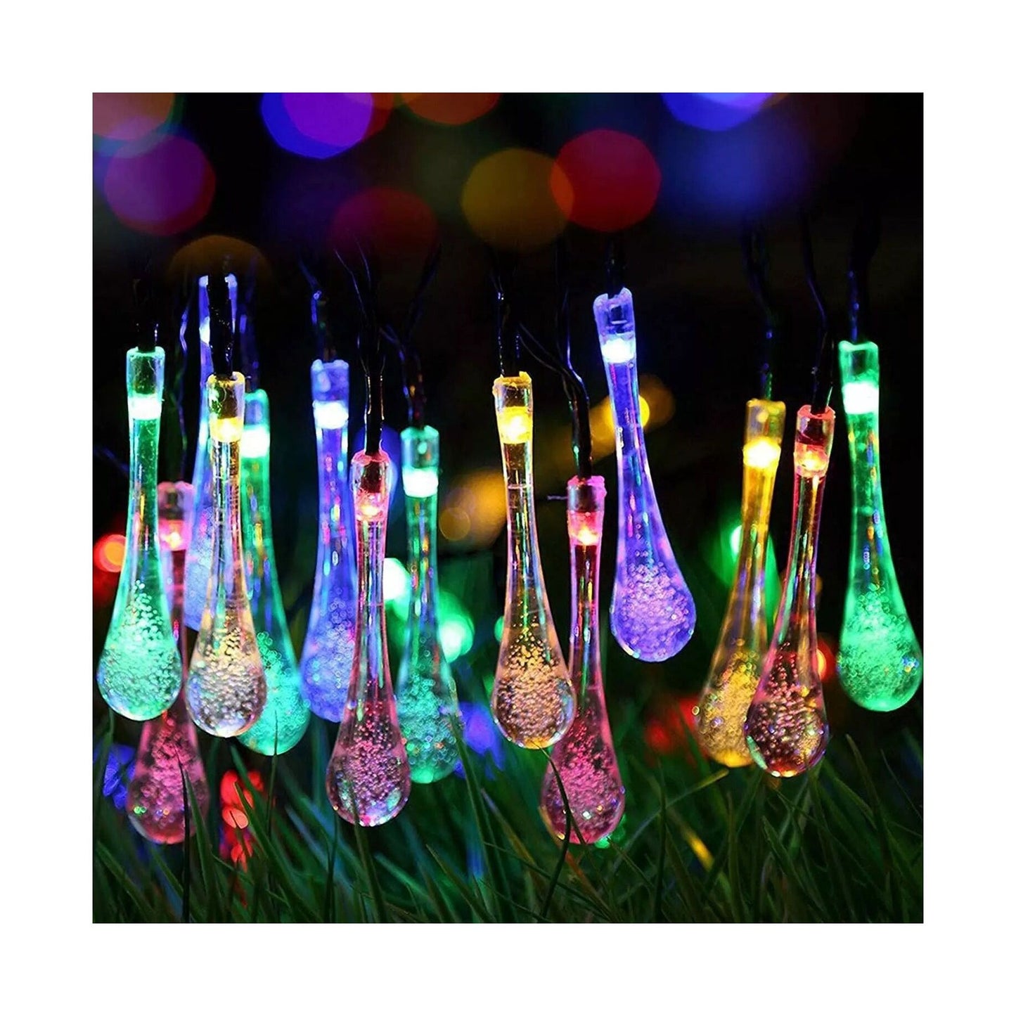 Instalatie Solara 6 m, 28 Led-uri cu Ornament tip picatura de apa, Liniara, Fir negru, Multicolor-3