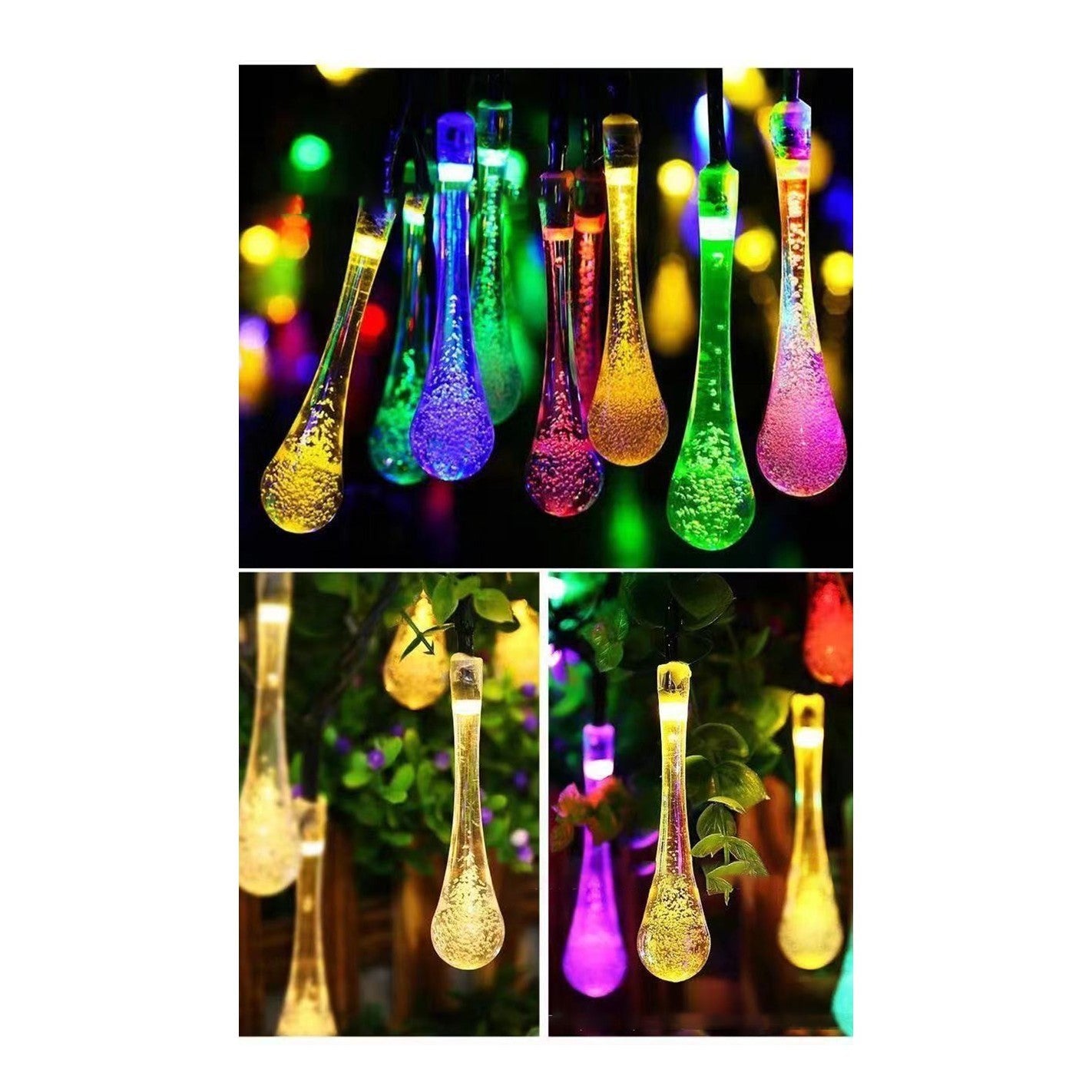 Instalatie Solara 6 m, 28 Led-uri cu Ornament tip picatura de apa, Liniara, Fir negru, Multicolor-4