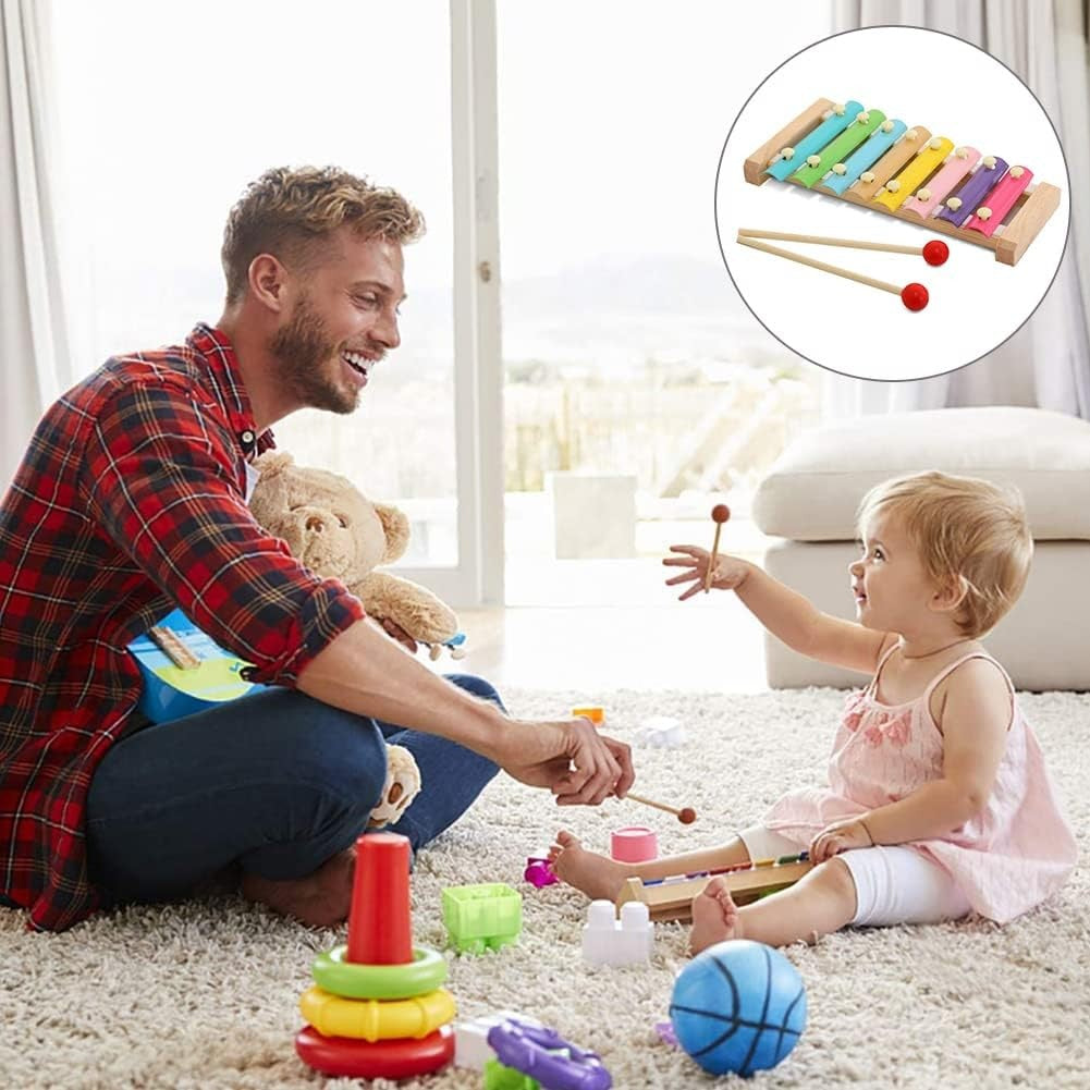 Instrument Muzical Xilofon Flippy, din Lemn, 8 Note Muzicale, 2 Bete de Percutie, 4-6 Ani, Multicolor Pastel-4
