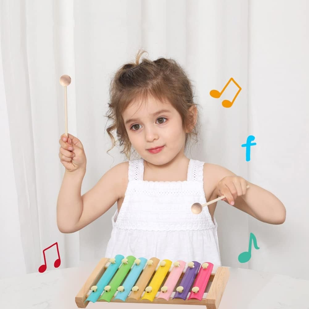 Instrument Muzical Xilofon Flippy, din Lemn, 8 Note Muzicale, 2 Bete de Percutie, 4-6 Ani, Multicolor Pastel-5