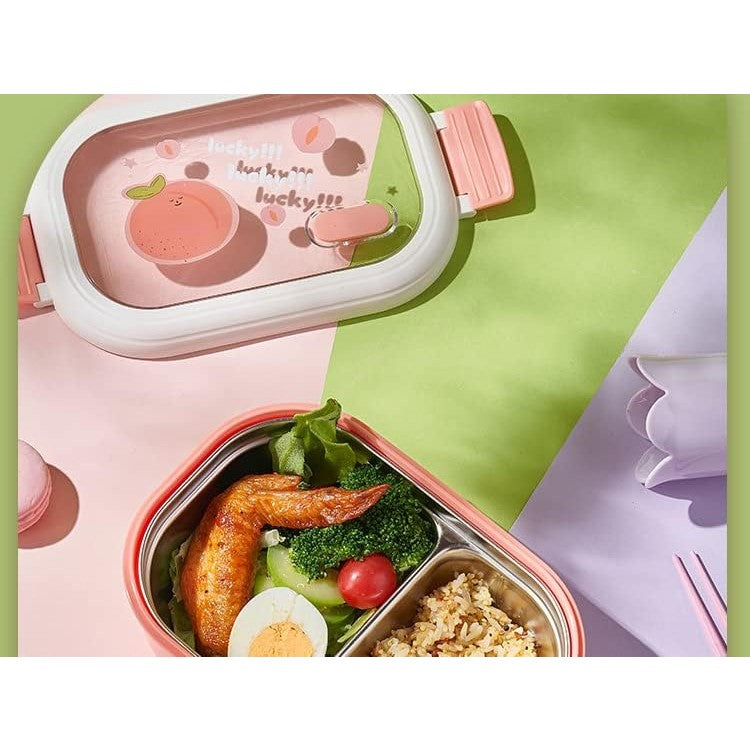 Cutie pentru Pranz sau Gustari, Flippy, cu Doua Compartimente, pentru Copii si Adulti, Etansare, PP, Perfect pentru Scoala si Birou, 1000 mL, 22.5x14.5x8 cm, Roz-1