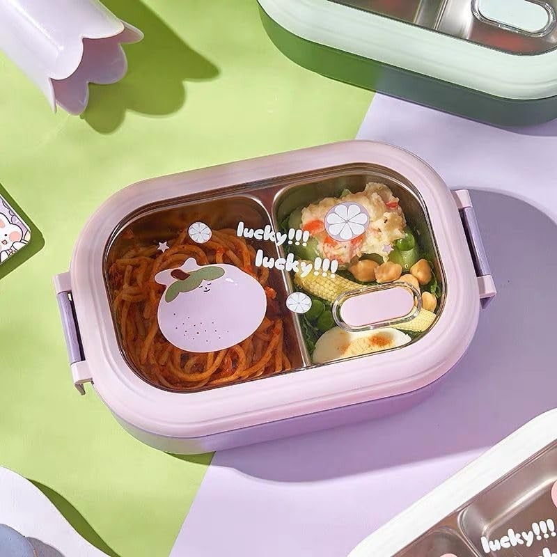 Cutie pentru Pranz sau Gustari, Flippy, cu Doua Compartimente, pentru Copii si Adulti, Etansare, PP, Perfect pentru Scoala si Birou, 1000 mL, 22.5x14.5x8 cm, Mov-2