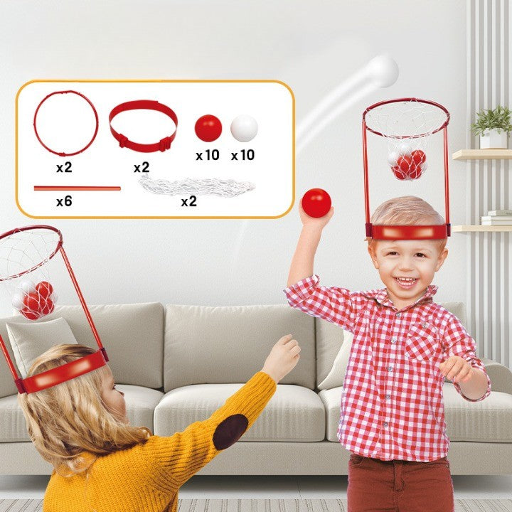 Set Interactiv pentru Copii, Flippy, Joc cu Doua Cosuri de Baschet de Pus pe Cap, Joc Dublu, 20 de Mingi Albe si Rosii, Multicolor-1