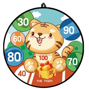 Joc Darts Flippy pentru Copii, Placa Pliabila 36.5 cm, 8 Mingii Velcro/Scai Simple, 2 Mingii Luminoase, Model Tigru, Portocaliu-4