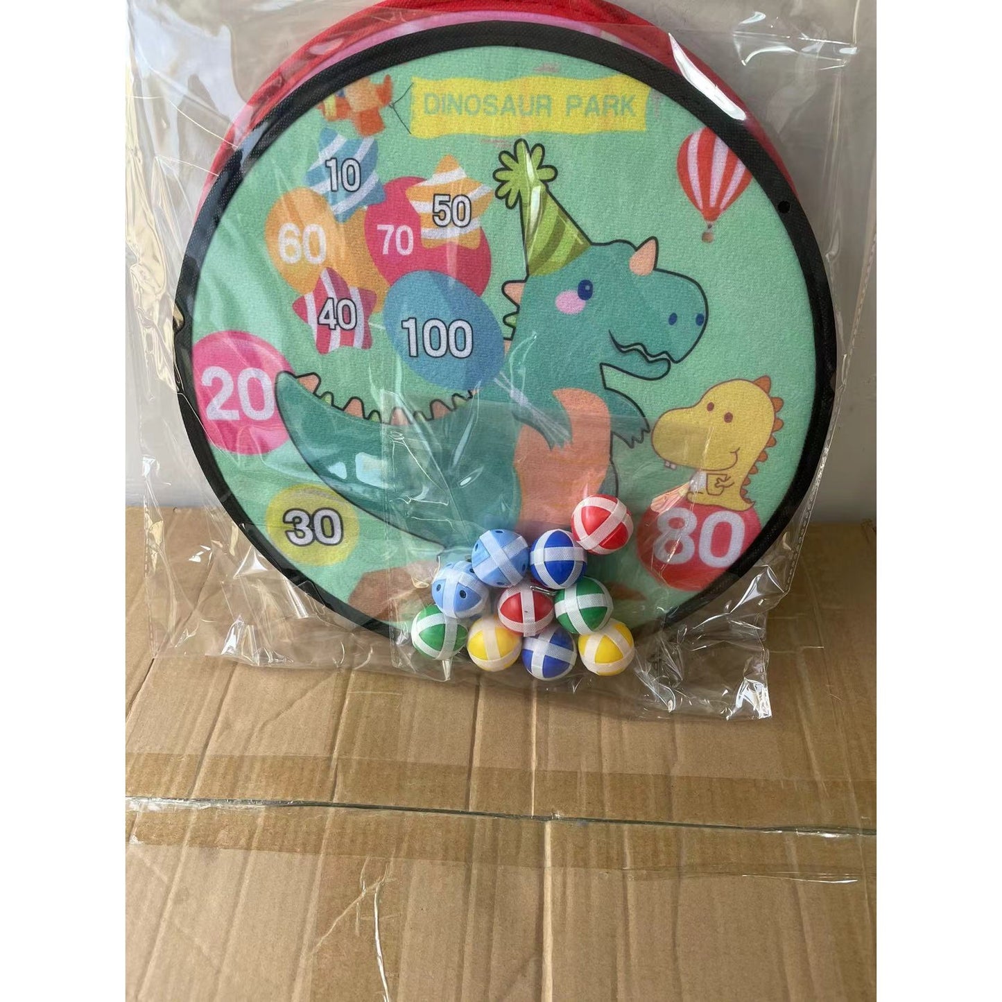 Joc Darts Flippy pentru Copii, Placa Pliabila 36.5 cm, 8 Mingii Velcro/Scai Simple, 2 Mingii Luminoase, Model Dinozaur Park, Verde-6
