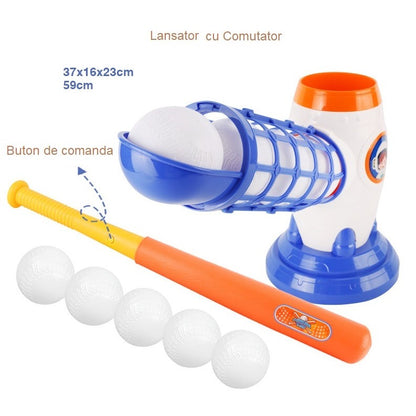 Joc de Baseball Interactiv, Lansator Flippy, Aruncare prin Buton de Lansare pe Bata, Include Bata si 5 Mingii, 37 x 23 x 16 cm Baza, 59 cm Bata, Multicolor-1
