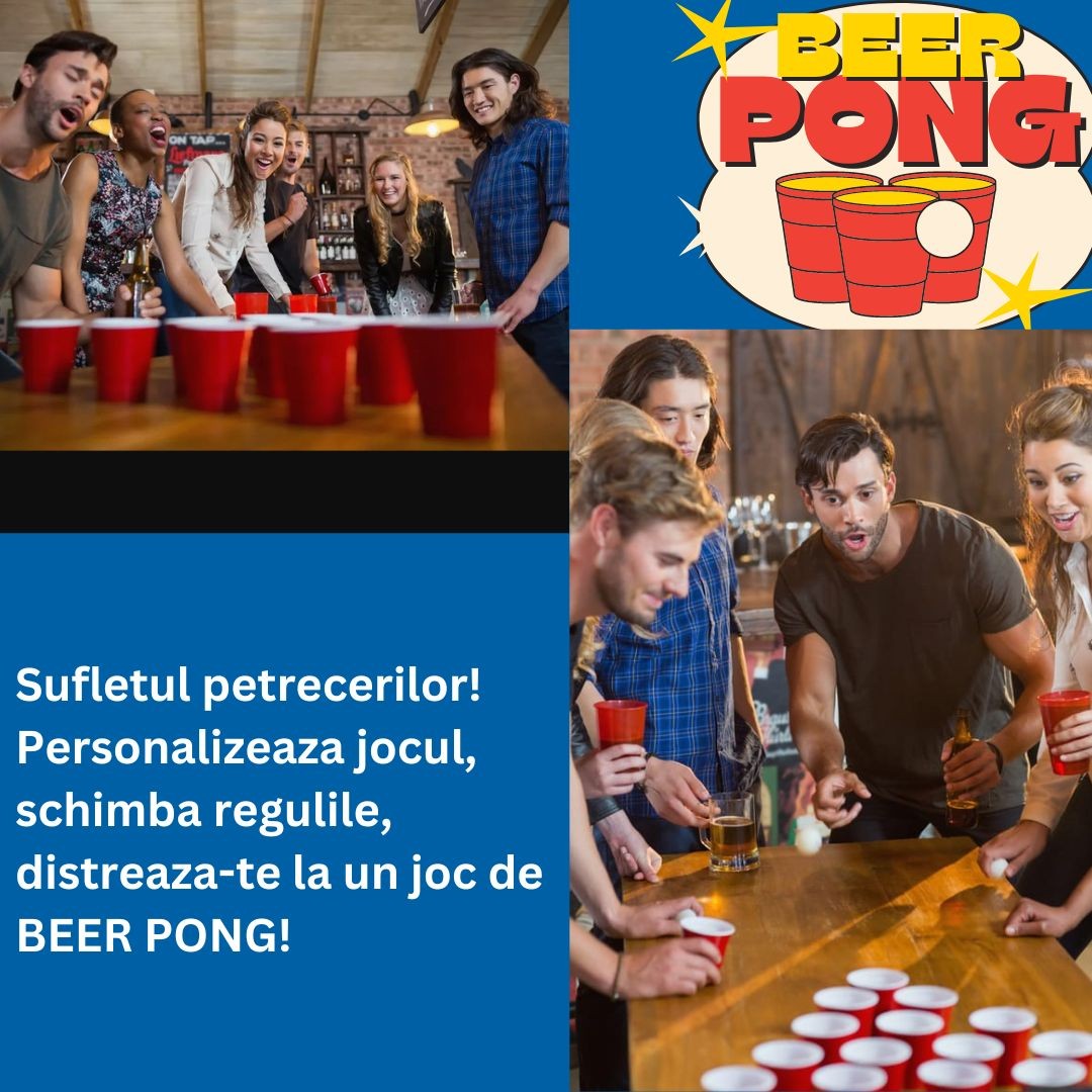 Joc de baut Beer Pong Flippy, 24 Pahare, 24 Mingi, material plastic, reutilizabil, portabil, rosu-1