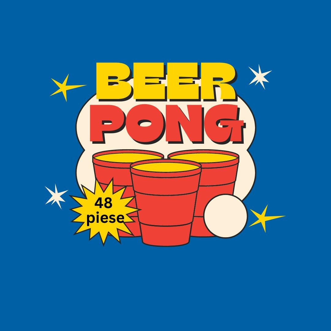 Joc de baut Beer Pong Flippy, 24 Pahare, 24 Mingi, material plastic, reutilizabil, portabil, rosu-2