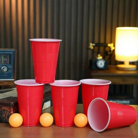 Joc de baut Beer Pong Flippy, 24 Pahare, 24 Mingi, material plastic, reutilizabil, portabil, rosu-3