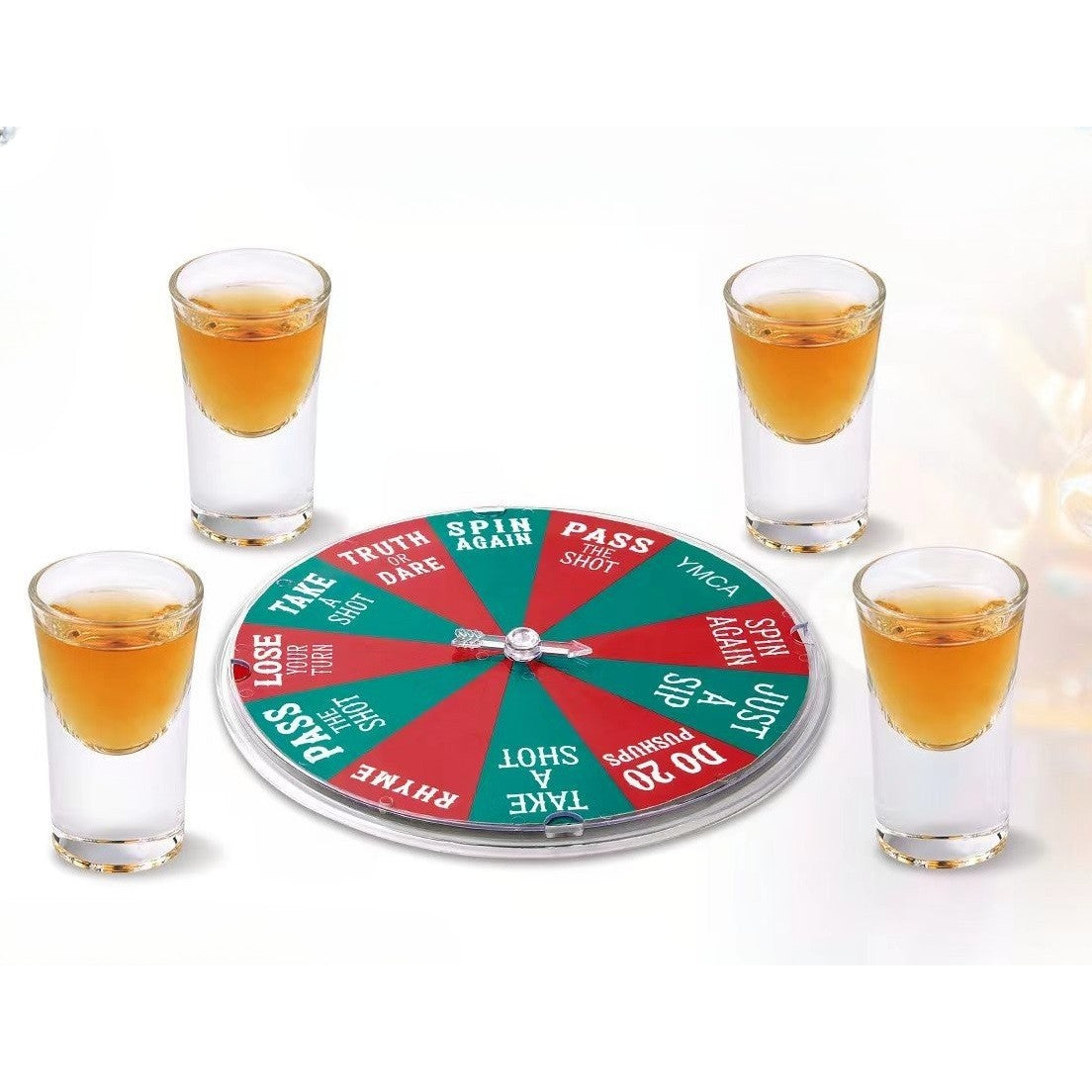 Joc de Baut Flippy, Ruleta Norocoasa, cu 4 Pahare de Shot, +18 Ani, Rosu/Verde-1