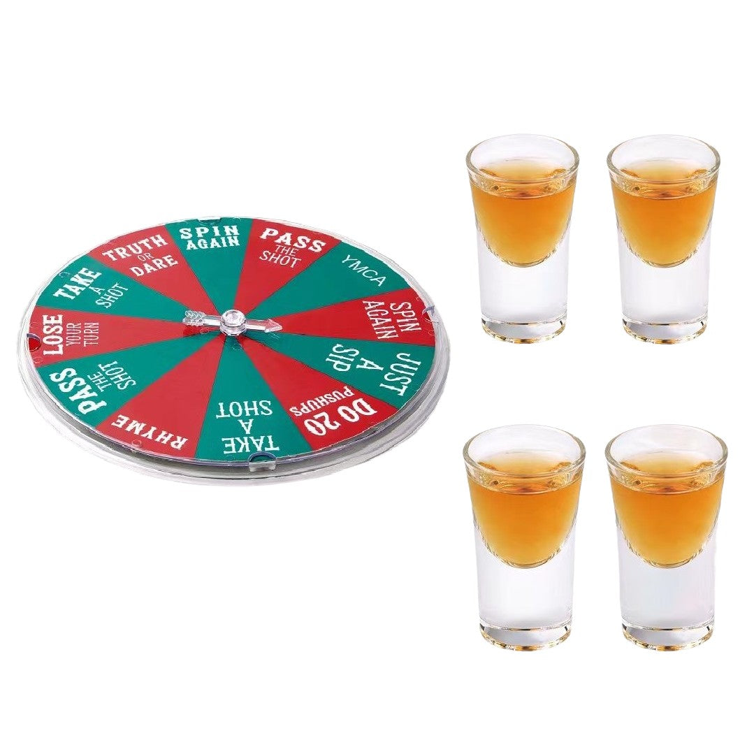 Joc de Baut Flippy, Ruleta Norocoasa, cu 4 Pahare de Shot, +18 Ani, Rosu/Verde-0