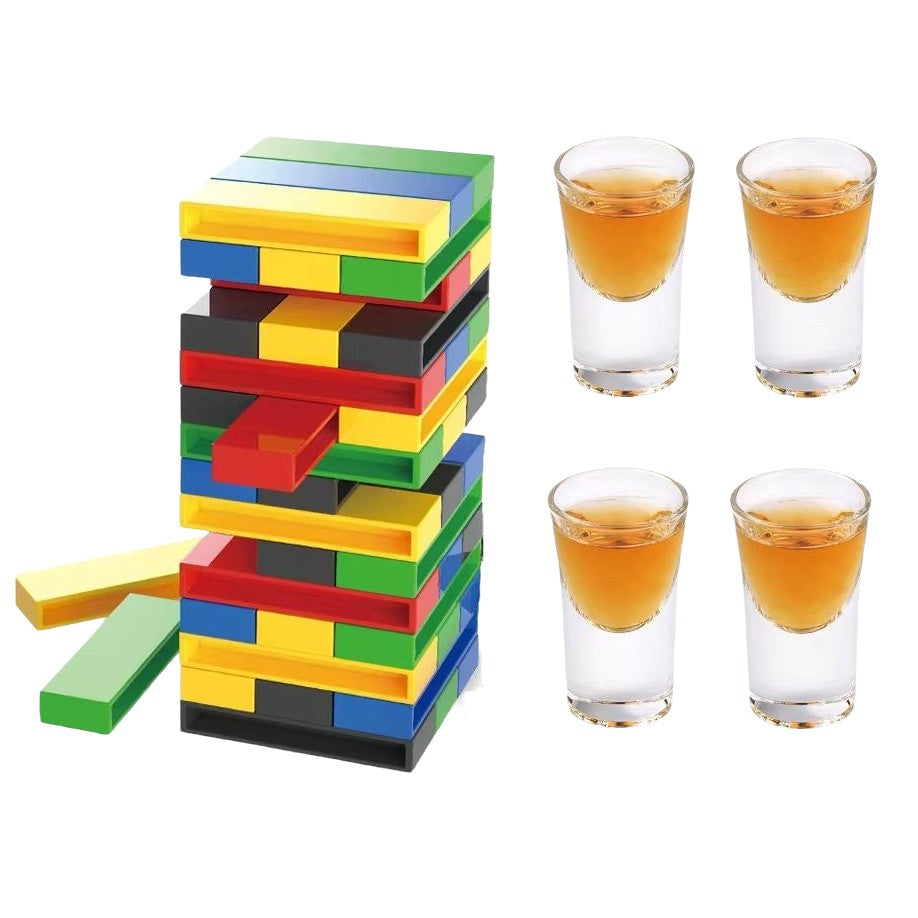 Joc de Baut Flippy, Turn Jenga din Plastic, cu 4 Pahare de Shot, +18 Ani, Multicolor-0
