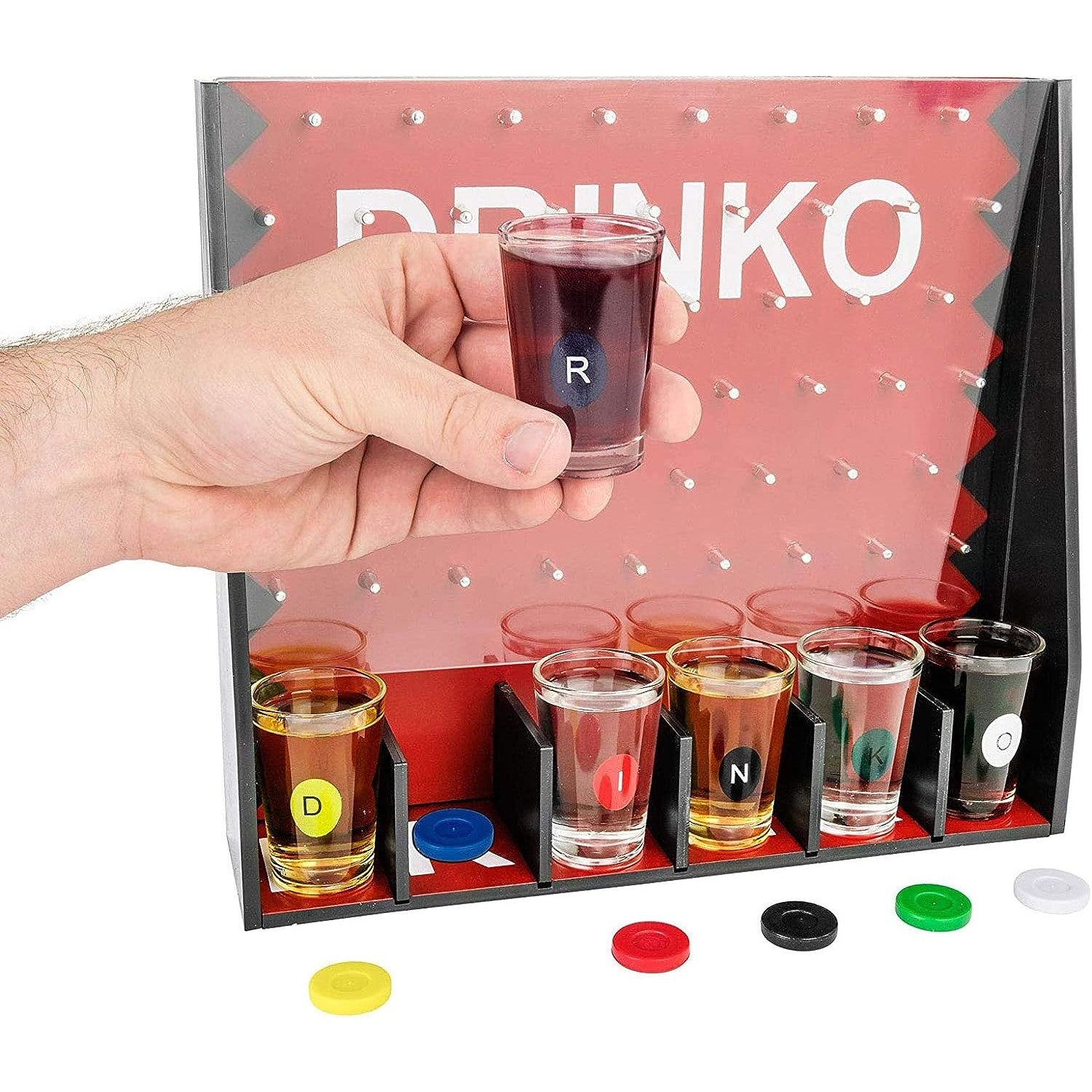 Joc de Baut Gravitational Flippy, pentru Petreceri, Interactiv, pana la 6 Jucatori, Pahare de Shot Incluse, 25.5 x 6.7 x 27.5 cm, Rosu-4